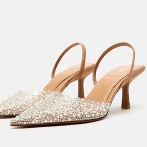 NWT Zara Crystal Pearl D’orsay Slingback Heel Sz US 6.5 (Zara 37)